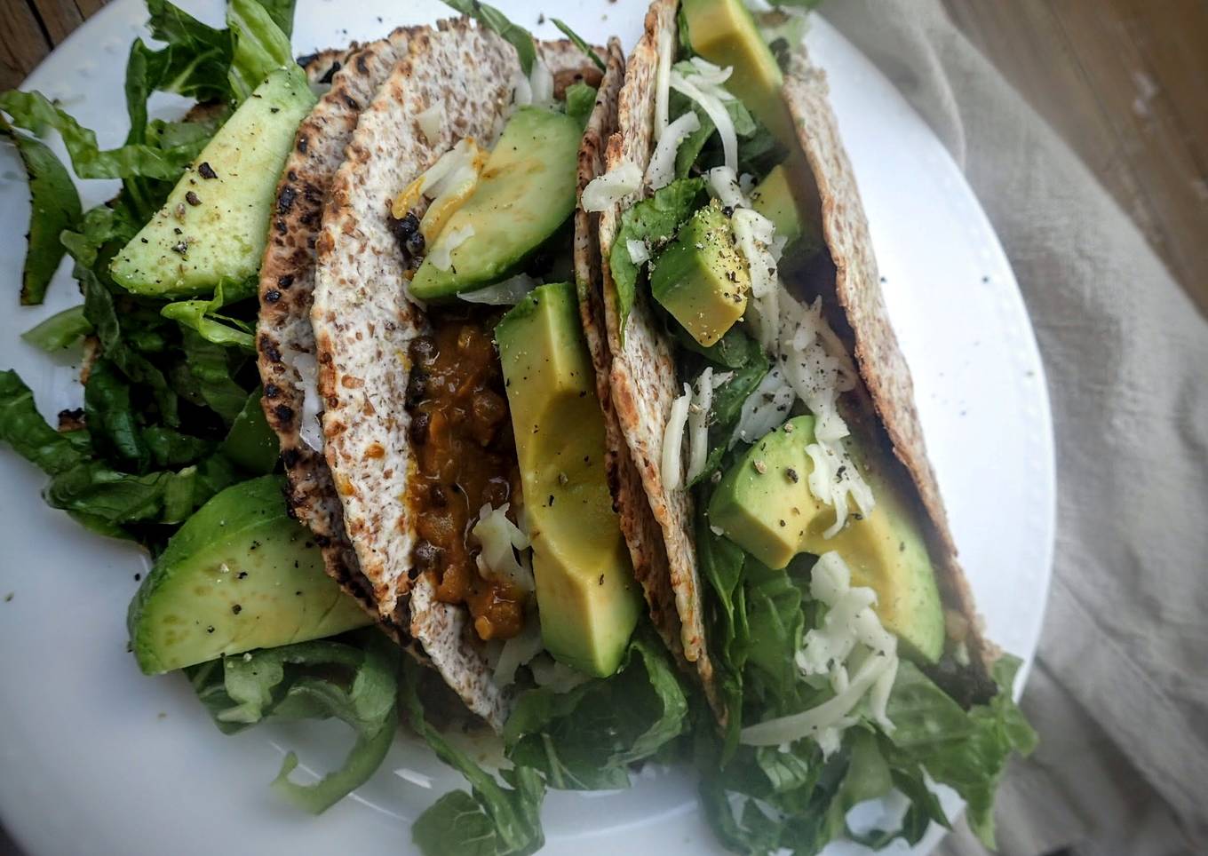 Spicy Lentil & Avocado Tacos