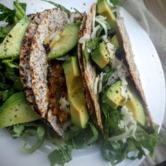 A picture of Spicy Lentil & Avocado Tacos.