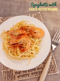 Foto resep Spaghetti with Garlic Butter Prawns