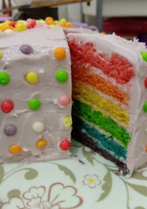 Foto resep Rainbow Cake dgn Cream Cheese Frosting (resep Kerry Cooks)