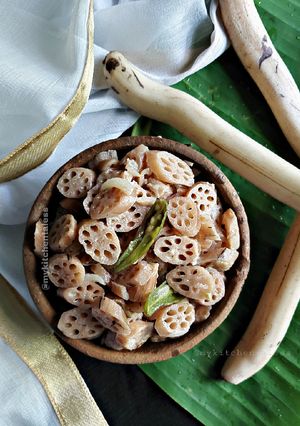 A picture of Lotus stem stir fry / kamal Kakdi ki sabji.