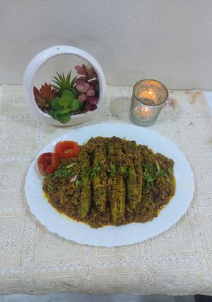 A picture of Bitter gourd Staffing Mutton mince.