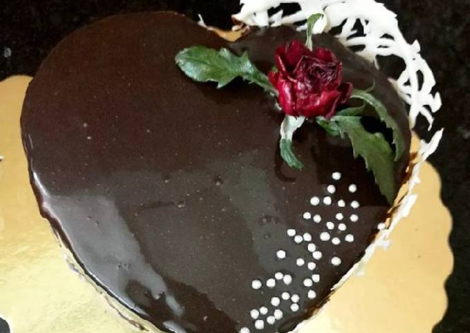 Chocolate Mirror Glaze Cake without Egg, Maida & heart cake Mold