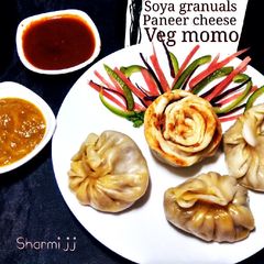 A picture of Soya granuals and paneer cheese veg momos.