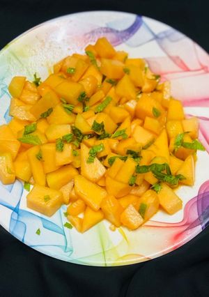 A picture of Musk melon mint salad.
