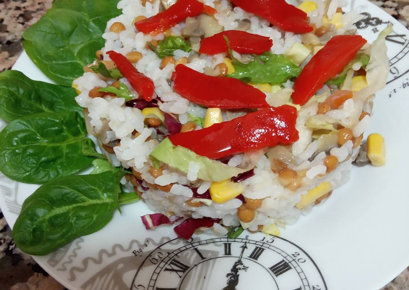 Ensalada de arroz con lentejas
