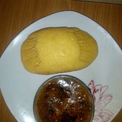 A picture of Eba and Ogbonor soup.