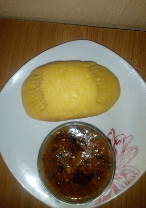 A picture of Eba and Ogbonor soup.