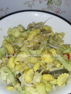 Foto resep Tumis brokoli,jagung putren,tauge, dan rebon