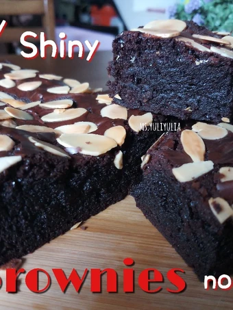 Langkah Gampang Menyiapkan Resep Brownies Fudgy &amp; Shiny Crust | tanpa mixer hanya 2 telur yang Lezat Sekali Anti Ribet, Lezat