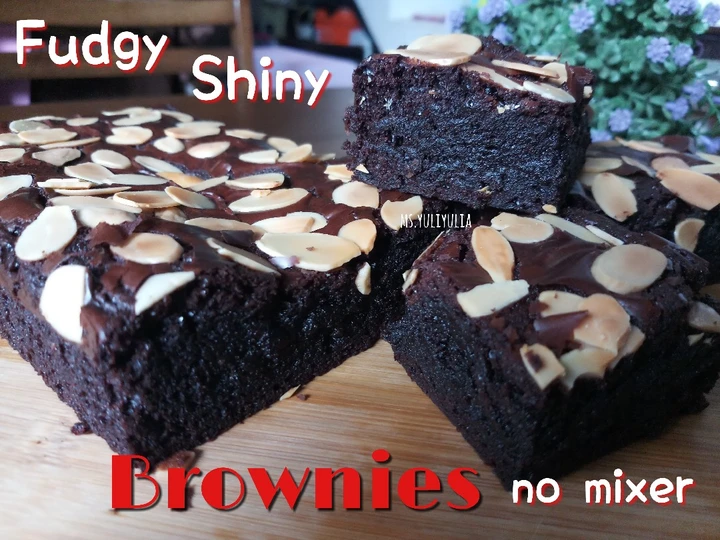 Langkah Gampang Menyiapkan Resep Brownies Fudgy &amp;amp; Shiny Crust | tanpa mixer hanya 2 telur yang Lezat Sekali Anti Ribet, Lezat