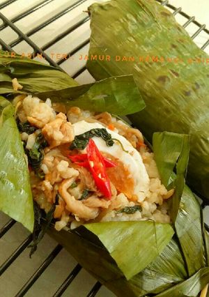 Foto resep Nasi bakar telur asin, teri, jamur dan kemangi