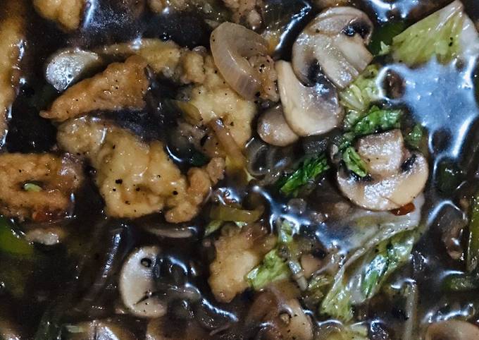 Resep Ayam jamur lada hitam Anti Gagal