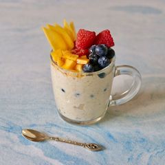 Overnight oat with mix fruits A picture of Overnight oat with mix fruits.