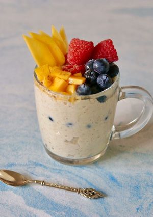 A picture of Overnight oat with mix fruits.