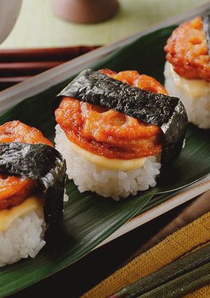 A picture of Mitsuse Chicken and Lotus Root Patties Mayo Rice Balls.