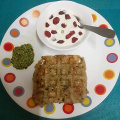 Sago - Potato Farali Waffles With High Protein Cranberry Dip A picture of Sago - Potato Farali Waffles With High Protein Cranberry Dip.