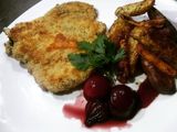 Milanesa de Berenjena con verduras asadas  y Emulsión de Berenjenas
