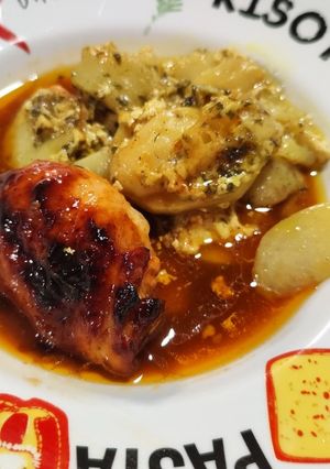 Une photo de Poulet sauce barbecue et gratin de pomme de terre