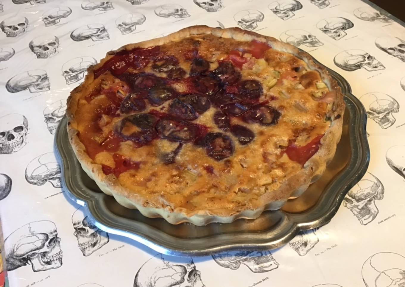 Tarte pêches de vigne et rhubarbe (pâte brisée à la pêche)