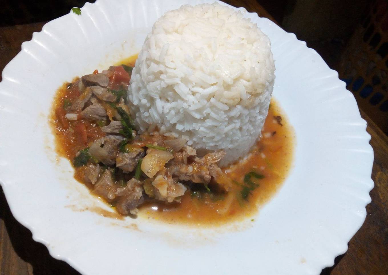 Rice and goat meat stew