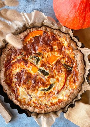 Une photo de Quiche potimarron épinards lardons