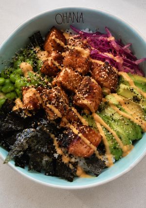A picture of Cooked Salmon Poke Bowl.