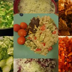 A picture of Colourful pasta casserole .