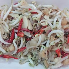 A picture of Sautéed bean sprout and salted fish (threadfin).