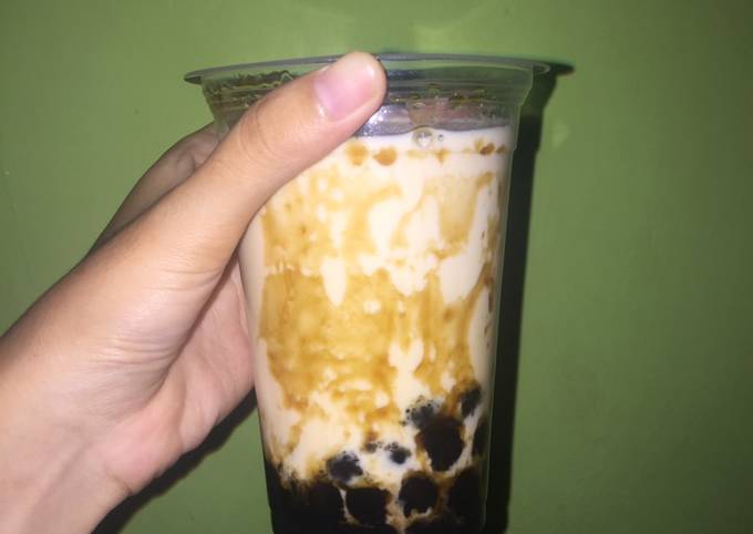 Resep Freshmilk brown sugar + boba instan Anti Gagal