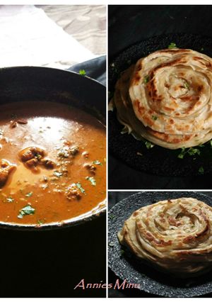 A picture of Parotta and Chicken Salna.