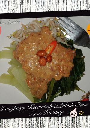 Foto resep Kangkung, Kecambah & Labu Siam Saus Kacang (For My Diet)