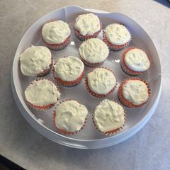 A picture of Strawberry Cupcakes with Cream Cheese Icing.
