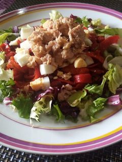 Una foto de Ensalada de pimientos huevo y atún en 5 minutos