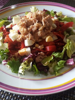 Una foto de Ensalada de pimientos huevo y atún en 5 minutos