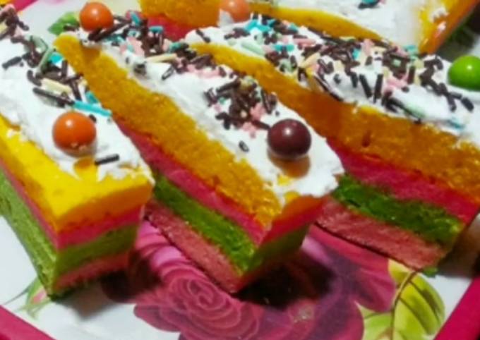 Rainbow cake kukus lembut