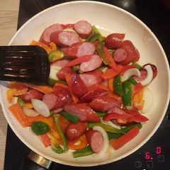 A picture of Sausage with Mixed Veggies.