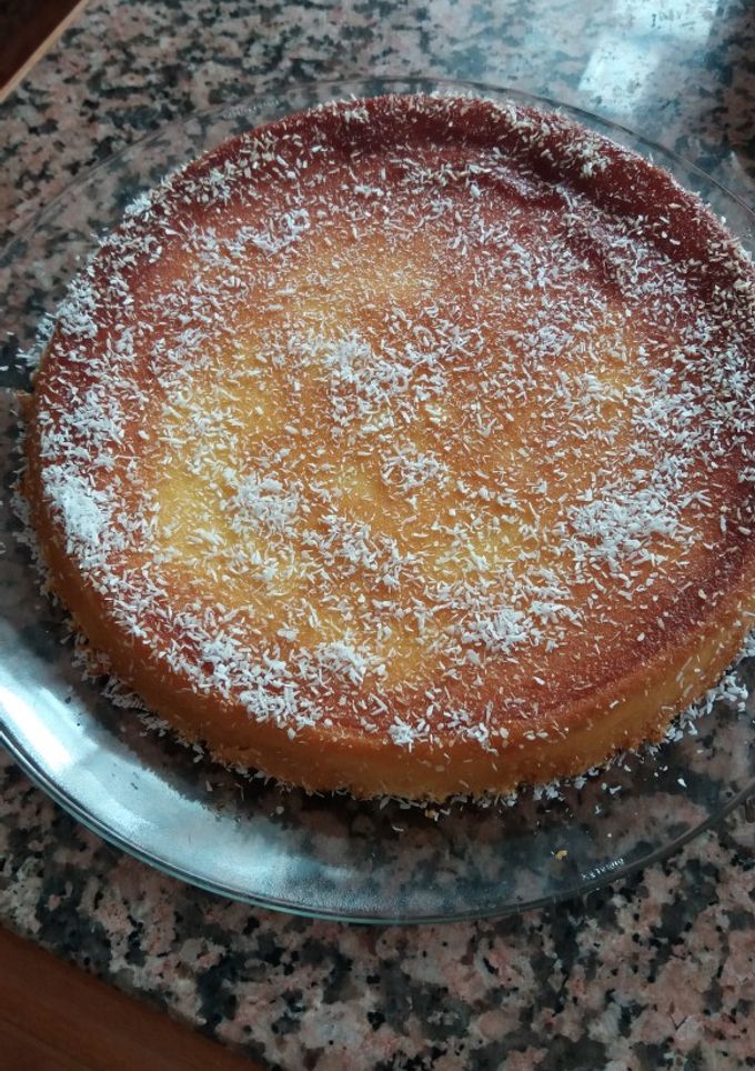 Una foto de Tarta de coco y flan