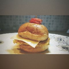 A picture of Chicken cheese burger.
