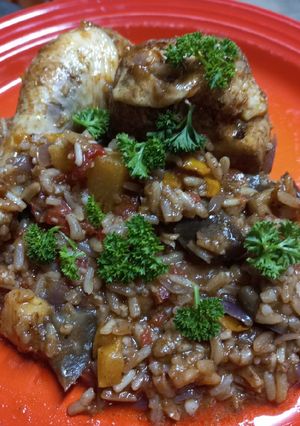A picture of Pollo con Piña y Berenjena.