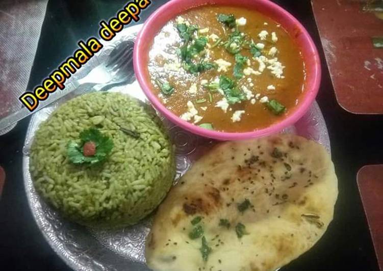 Spinach rice wth potato kofta curry and Naan