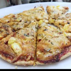 Homemade corn pizza A picture of Homemade corn pizza.
