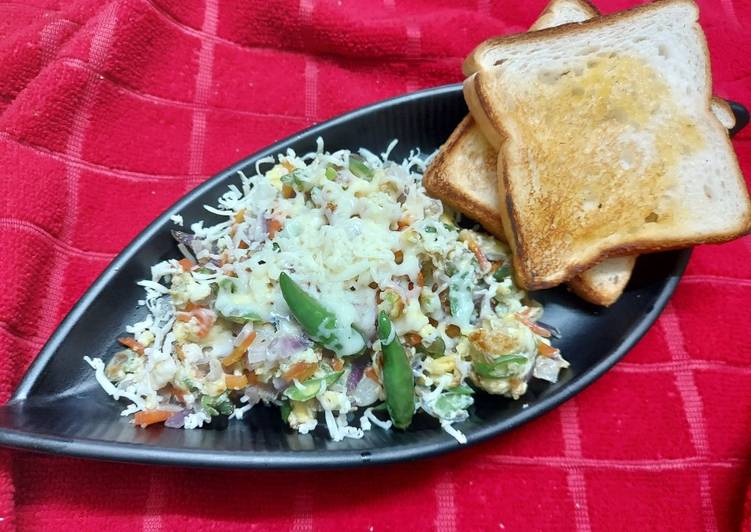 Steps to Prepare Favorite Scrambled Egg with Leftover Vegetables and Cheese