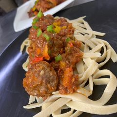 My pasta with meatballs gravy A picture of My pasta with meatballs gravy.