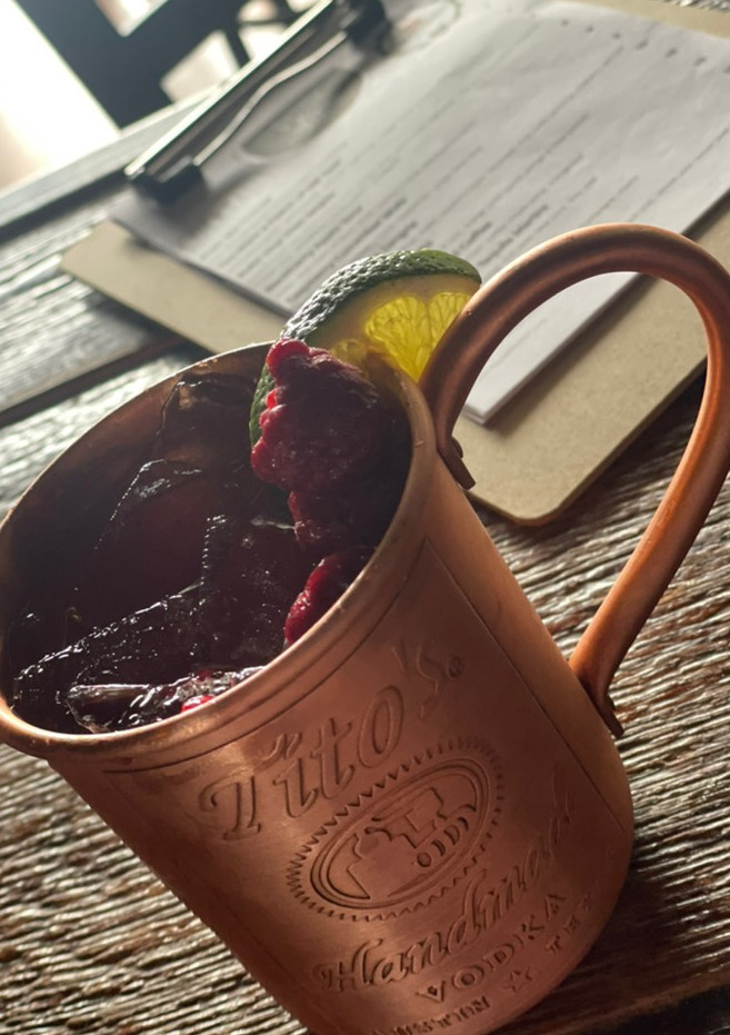 A picture of Raspberry Cucumber Mule.