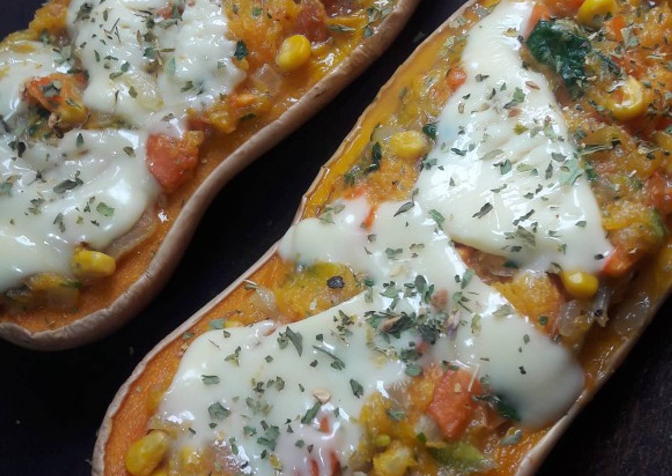 Calabaza rellena estilo vegetariano