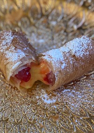 A picture of Cherry Cheesecake Phyllo Roll.