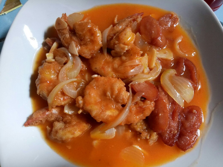 Anti Ribet, Buat Udang sosis saus asam manis Sederhana Dan Enak