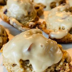 A picture of Cranberry Blonde Almond Oat Cookies with Maple Glaze GF DF.