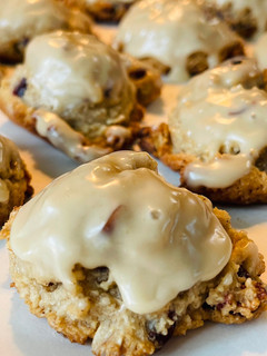 A picture of Cranberry Blonde Almond Oat Cookies with Maple Glaze GF DF.